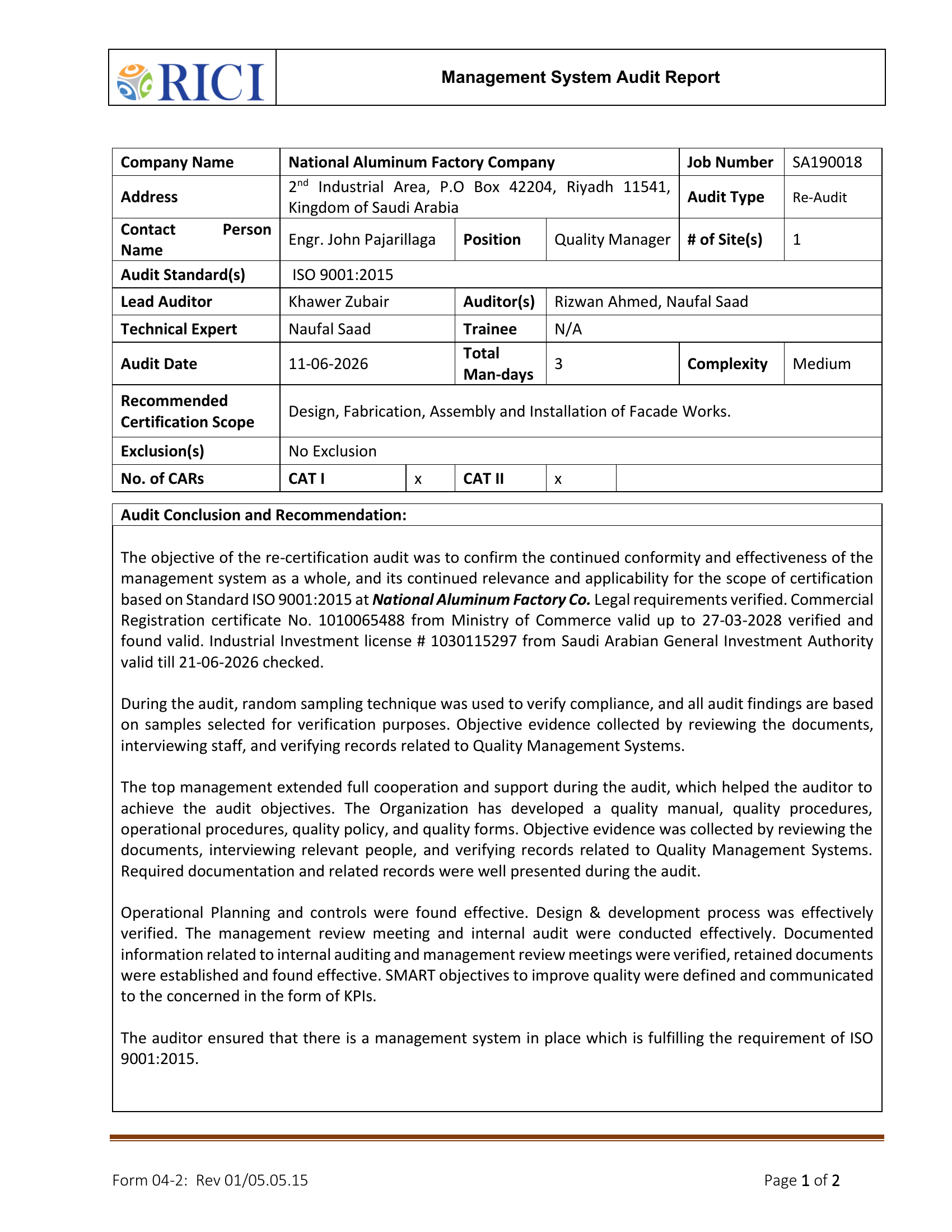 Re-Audit Report